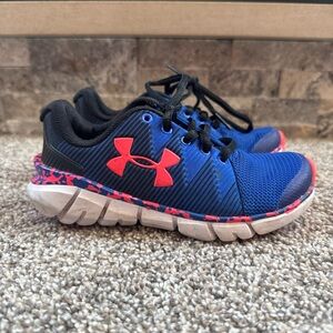 Under Armour Little Kids Size 12K Blue and Flourescebf Pink Athletic Shoes EUC